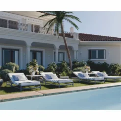Casa Padrino Luxus Gartenliege Grau / Weiß 210 cm - Hotel & Garten Möbel
