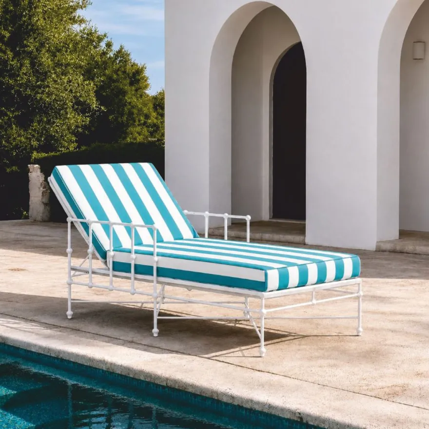 Casa Padrino Luxus Gartenliege mit Armlehnen Weiß / Türkis 190 cm - Hotel & Garten Möbel VPP