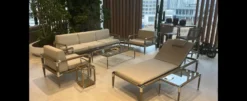 Casa Padrino Luxus Garten Lounge Set Beige 5-teilig 221.5 x 80 x H. 76 cm - Wetterfest und hochwertig verarbeitet - Moderne Garten Möbel - Luxus Qualität