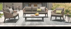 Casa Padrino Luxus Garten Lounge Set Mattschwarz / Beige 4-teilig 200 x 85 x H. 79 cm - Wetterfest und hochwertig verarbeitet - Moderne Garten Möbel - Luxus Qualität