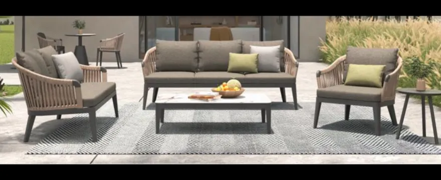 Casa Padrino Luxus Garten Lounge Set Mattschwarz / Beige 4-teilig 200 x 85 x H. 79 cm - Wetterfest und hochwertig verarbeitet - Moderne Garten Möbel - Luxus Qualität
