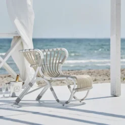 Casa Padrino Luxus Garten Lounge Sessel Weiß / Grau 79 x 92 x H. 68 cm - Wetterbeständiger Garten & Terrassen Sessel - Garten & Terrassen Möbel - Luxus Qualität