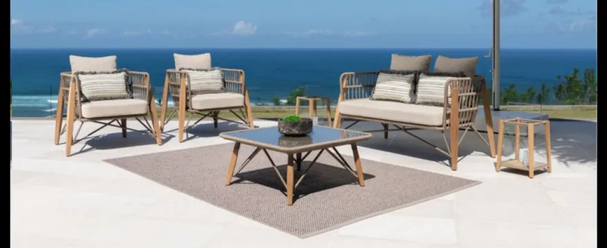 Casa Padrino Luxus Garten Lounge Set Beige 4-teilig 210 x 75 x H. 90 cm - Wetterfest und hochwertig verarbeitet - Moderne Garten Möbel - Luxus Qualität