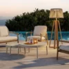 Casa Padrino Luxus Garten Lounge Set Sandfarben 4-teilig 194 x 91 x H. 86 cm - Wetterfest und hochwertig verarbeitet - Moderne Garten Möbel - Luxus Qualität