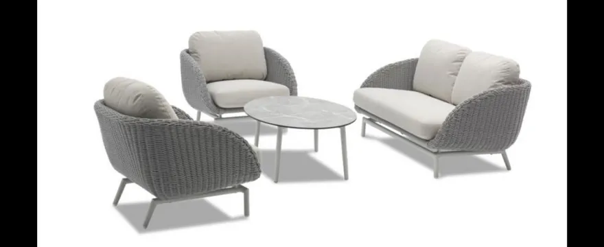 Casa Padrino Luxus Garten Lounge Set Grau / Weiß 4-teilig 205 x 85 x H. 78 cm - Wetterfest und hochwertig verarbeitet - Moderne Garten Möbel - Luxus Qualität