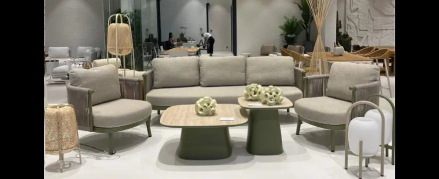Casa Padrino Luxus Garten Lounge Set Honigfarben 5-teilig 222 x 85 x H. 69 cm - Wetterfest und hochwertig verarbeitet - Moderne Garten Möbel - Luxus Qualität