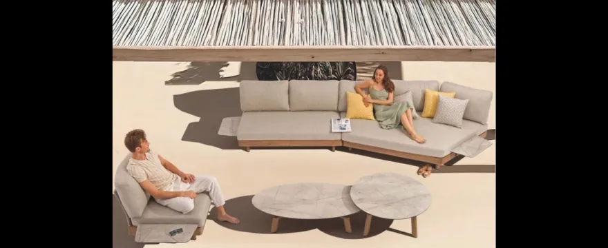 Casa Padrino Luxus Garten Lounge Set Beige 6-teilig 217 x 126 x H. 73 cm - Wetterfest und hochwertig verarbeitet - Moderne Garten Möbel - Luxus Qualität