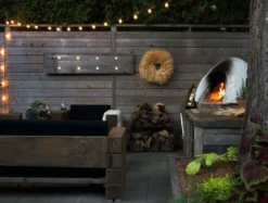 Casa Padrino Luxus Garten Lounge Set aus massivem Eichenholz mit Polsterung - Eckcouch, Sessel und Tisch, 150x70x40 cm