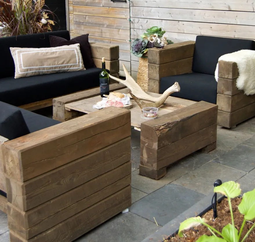 Casa Padrino Luxus Garten Lounge Set aus massivem Eichenholz mit Polsterung - Eckcouch, Sessel und Tisch, 150x70x40 cm