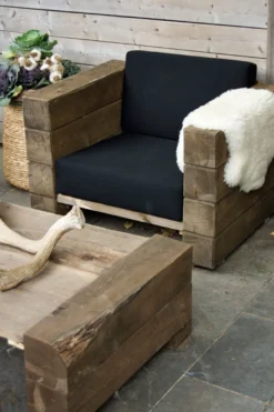 Casa Padrino Luxus Garten Lounge Set aus massivem Eichenholz mit Polsterung - Eckcouch, Sessel und Tisch, 150x70x40 cm