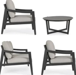 Casa Padrino Luxus Gartenmöbel Set Grau / Anthrazit - 1 Luxus Gartensofa & 2 Luxus Gartensessel & 1 Luxus Gartentisch - Garten Möbel - Hotel Möbel - Pool Möbel - Outdoor Möbel - Luxus Möbel