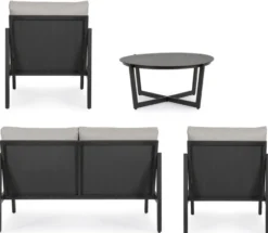 Casa Padrino Luxus Gartenmöbel Set Grau / Anthrazit - 1 Luxus Gartensofa & 2 Luxus Gartensessel & 1 Luxus Gartentisch - Garten Möbel - Hotel Möbel - Pool Möbel - Outdoor Möbel - Luxus Möbel