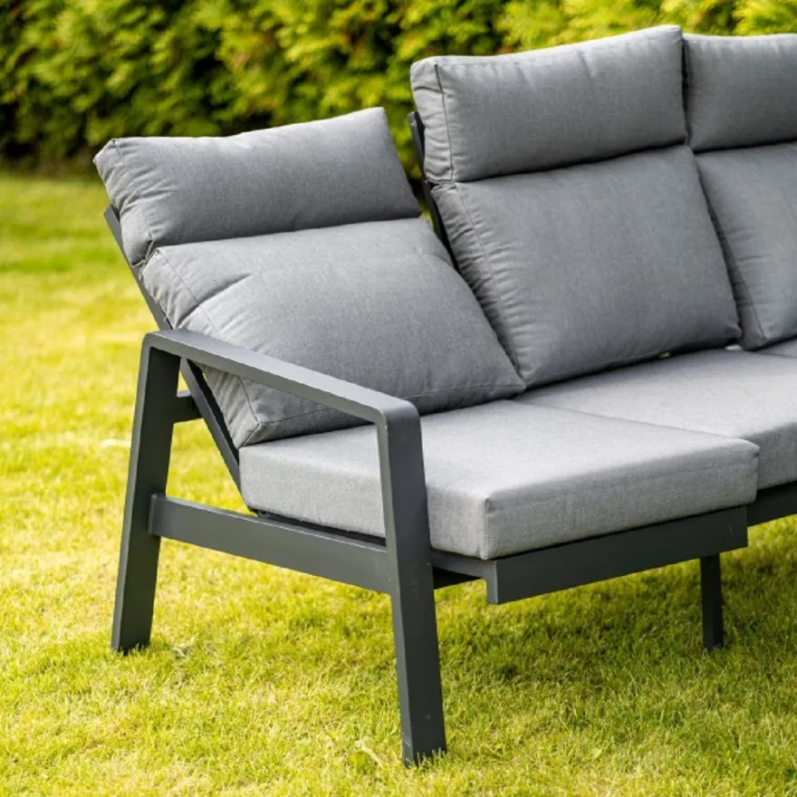 Casa Padrino Luxus Garten Möbel Set Grau - 1 Tisch & 1 Ecksofa & 1 Sitzbank & 1 Hocker