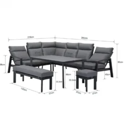 Casa Padrino Luxus Garten Möbel Set Grau - 1 Tisch & 1 Ecksofa & 1 Sitzbank & 1 Hocker