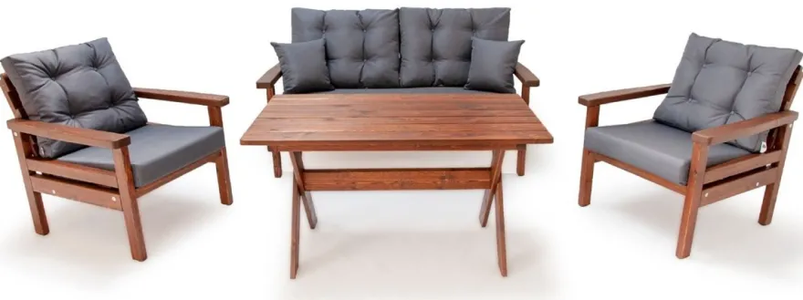 Casa Padrino Luxus Gartenmöbel Set Anthrazit / Dunkelbraun - 1 Garten Sofa & 2 Garten Sessel & 1 Garten Esstisch - Garten Möbel - Terrassen Möbel - Luxus Möbel
