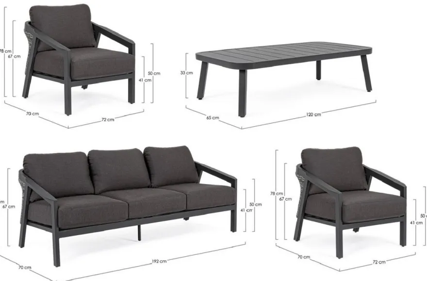 Casa Padrino Luxus Gartenmöbel Set Anthrazit - 1 Gartensofa & 2 Gartensessel & 1 Gartentisch - Moderne Luxus Garten & Terrassen Möbel - Luxus Kollektion