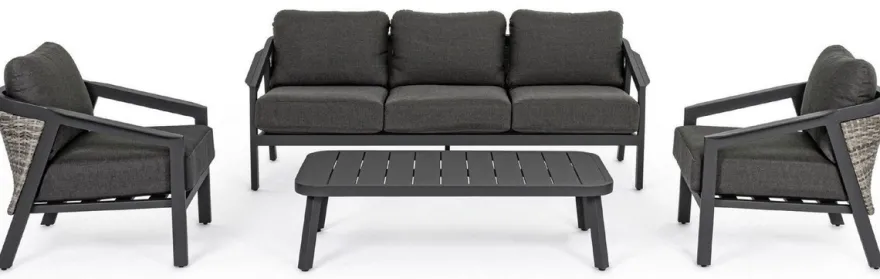 Casa Padrino Luxus Gartenmöbel Set Anthrazit - 1 Gartensofa & 2 Gartensessel & 1 Gartentisch - Moderne Luxus Garten & Terrassen Möbel - Luxus Kollektion