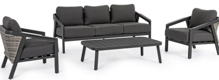 Casa Padrino Luxus Gartenmöbel Set Anthrazit - 1 Gartensofa & 2 Gartensessel & 1 Gartentisch - Moderne Luxus Garten & Terrassen Möbel - Luxus Kollektion