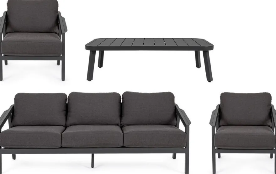 Casa Padrino Luxus Gartenmöbel Set Anthrazit - 1 Gartensofa & 2 Gartensessel & 1 Gartentisch - Moderne Luxus Garten & Terrassen Möbel - Luxus Kollektion