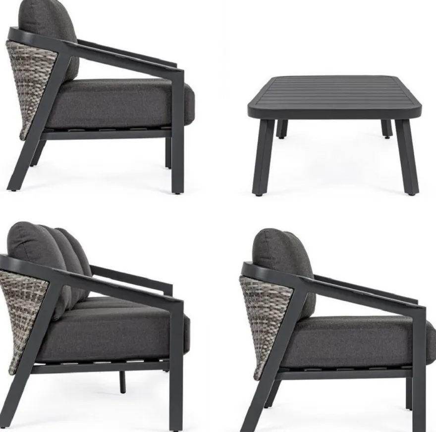 Casa Padrino Luxus Gartenmöbel Set Anthrazit - 1 Gartensofa & 2 Gartensessel & 1 Gartentisch - Moderne Luxus Garten & Terrassen Möbel - Luxus Kollektion