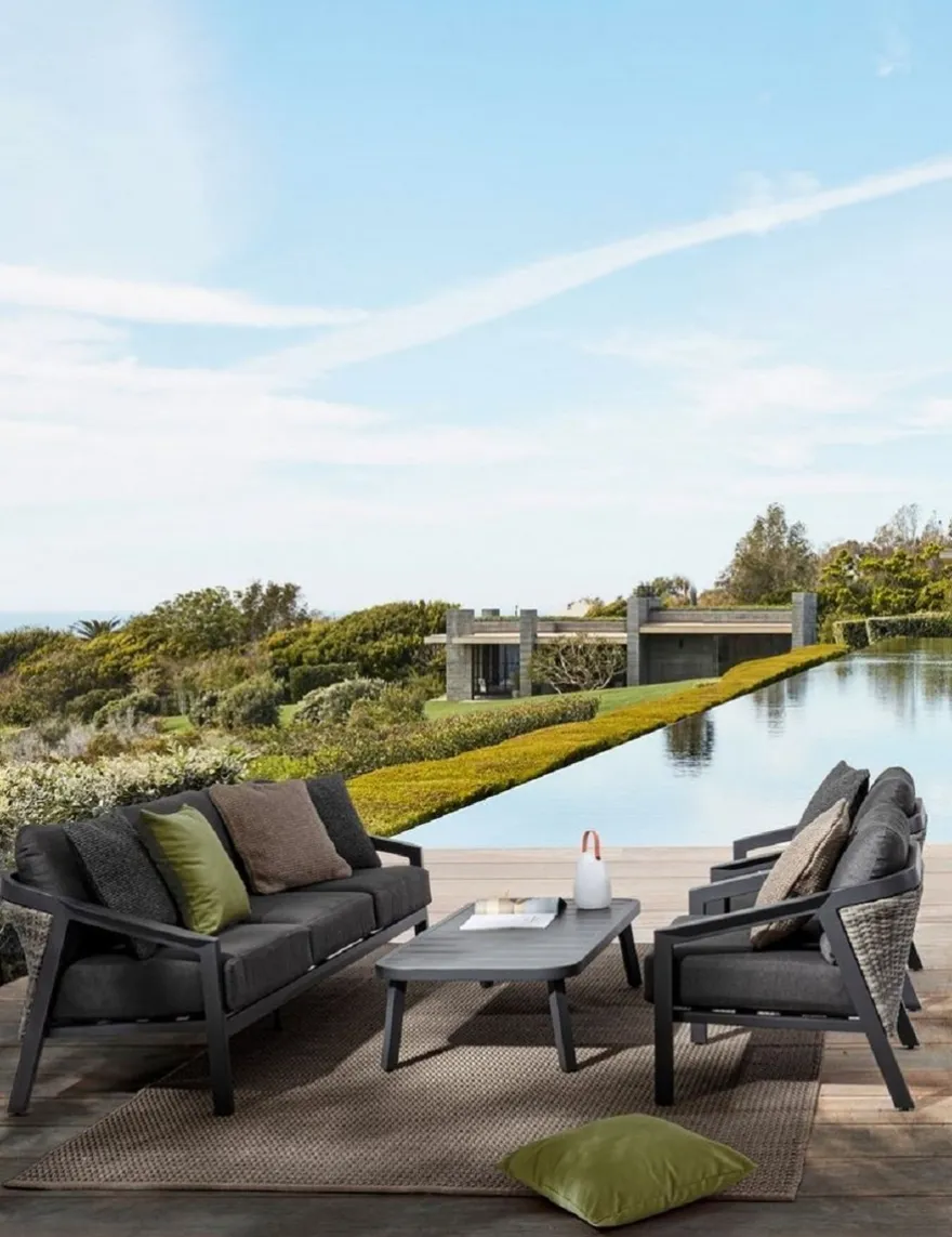 Casa Padrino Luxus Gartenmöbel Set Anthrazit - 1 Gartensofa & 2 Gartensessel & 1 Gartentisch - Moderne Luxus Garten & Terrassen Möbel - Luxus Kollektion