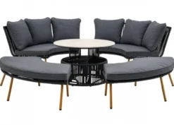 Casa Padrino Luxus Garten Möbel Set Grau / Naturfarben - 2 Gartensofas & 2 Gartenbänke & 1 Gartentisch
