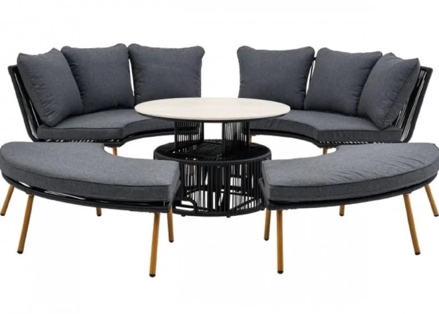 Casa Padrino Luxus Garten Möbel Set Grau / Naturfarben - 2 Gartensofas & 2 Gartenbänke & 1 Gartentisch