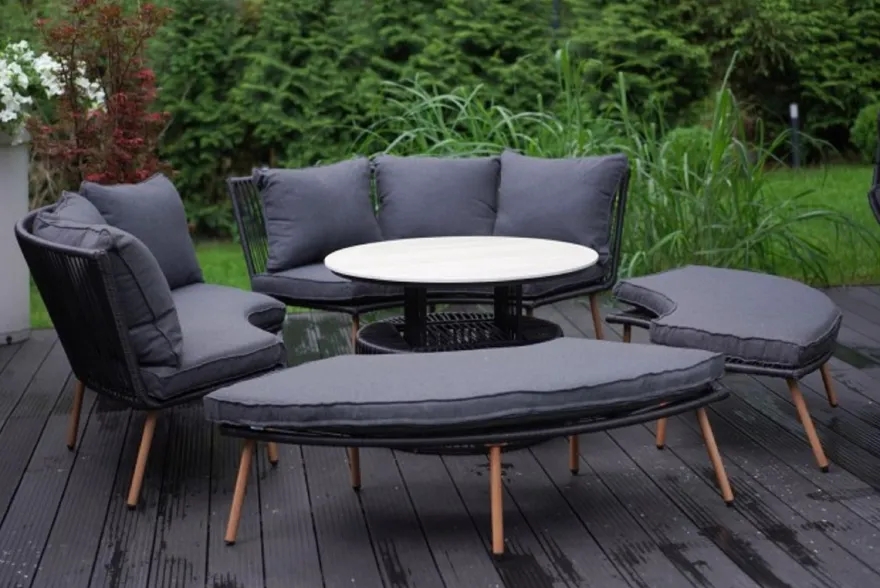 Casa Padrino Luxus Garten Möbel Set Grau / Naturfarben - 2 Gartensofas & 2 Gartenbänke & 1 Gartentisch