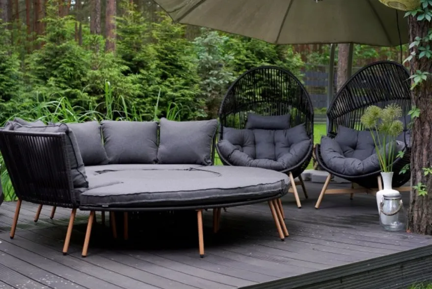 Casa Padrino Luxus Garten Möbel Set Grau / Naturfarben - 2 Gartensofas & 2 Gartenbänke & 1 Gartentisch