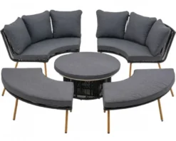 Casa Padrino Luxus Garten Möbel Set Grau / Naturfarben - 2 Gartensofas & 2 Gartenbänke & 1 Gartentisch