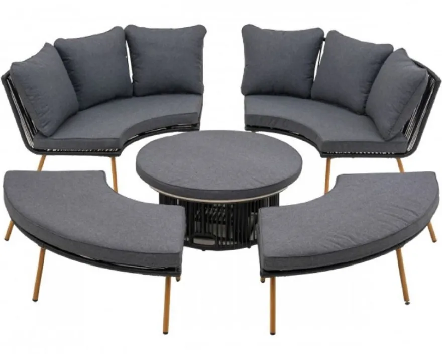 Casa Padrino Luxus Garten Möbel Set Grau / Naturfarben - 2 Gartensofas & 2 Gartenbänke & 1 Gartentisch
