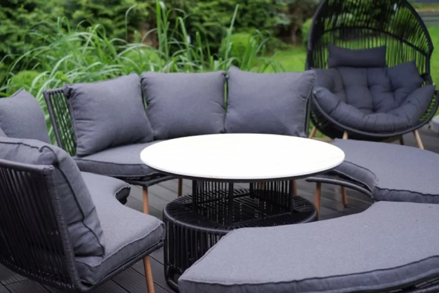 Casa Padrino Luxus Garten Möbel Set Grau / Naturfarben - 2 Gartensofas & 2 Gartenbänke & 1 Gartentisch