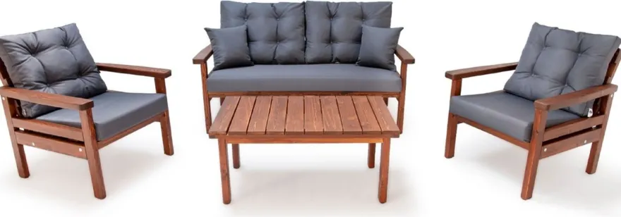Casa Padrino Luxus Gartenmöbel Set Anthrazit / Dunkelbraun - 1 Garten Sofa & 2 Garten Sessel & 1 Garten Couchtisch - Garten Möbel - Terrassen Möbel - Luxus Möbel