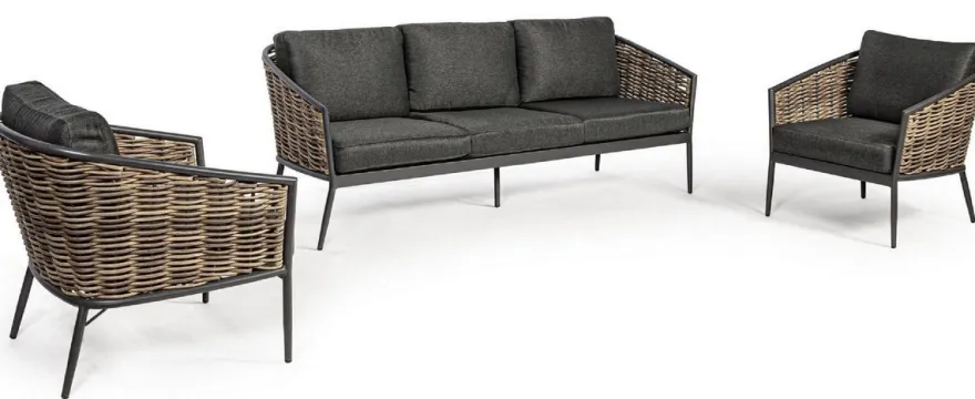 Casa Padrino Luxus Gartenmöbel Set Anthrazit / Braun - 1 Luxus Gartensofa & 2 Luxus Gartensessel - Garten Möbel - Terrassen Möbel - Hotel Möbel - Pool Möbel - Outdoor Möbel - Luxus Möbel