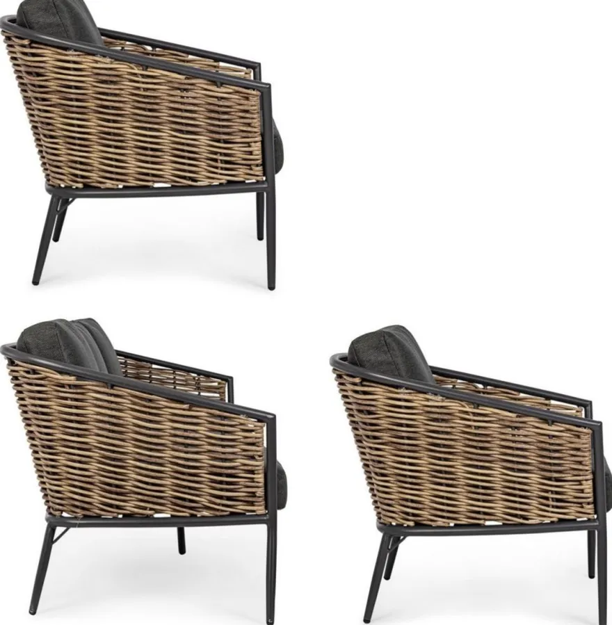 Casa Padrino Luxus Gartenmöbel Set Anthrazit / Braun - 1 Luxus Gartensofa & 2 Luxus Gartensessel - Garten Möbel - Terrassen Möbel - Hotel Möbel - Pool Möbel - Outdoor Möbel - Luxus Möbel