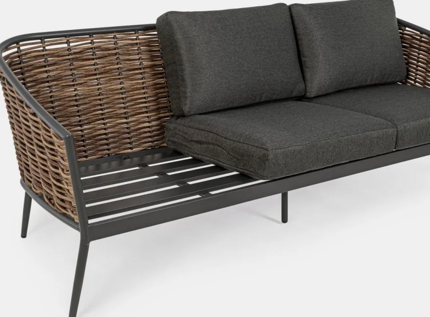 Casa Padrino Luxus Gartenmöbel Set Anthrazit / Braun - 1 Luxus Gartensofa & 2 Luxus Gartensessel - Garten Möbel - Terrassen Möbel - Hotel Möbel - Pool Möbel - Outdoor Möbel - Luxus Möbel