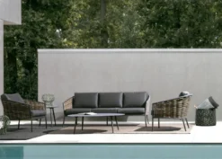 Casa Padrino Luxus Gartenmöbel Set Anthrazit / Braun - 1 Luxus Gartensofa & 2 Luxus Gartensessel - Garten Möbel - Terrassen Möbel - Hotel Möbel - Pool Möbel - Outdoor Möbel - Luxus Möbel