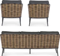 Casa Padrino Luxus Gartenmöbel Set Anthrazit / Braun - 1 Luxus Gartensofa & 2 Luxus Gartensessel - Garten Möbel - Terrassen Möbel - Hotel Möbel - Pool Möbel - Outdoor Möbel - Luxus Möbel