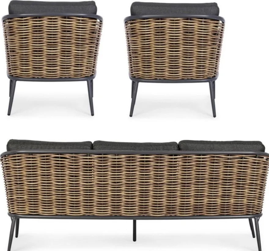 Casa Padrino Luxus Gartenmöbel Set Anthrazit / Braun - 1 Luxus Gartensofa & 2 Luxus Gartensessel - Garten Möbel - Terrassen Möbel - Hotel Möbel - Pool Möbel - Outdoor Möbel - Luxus Möbel