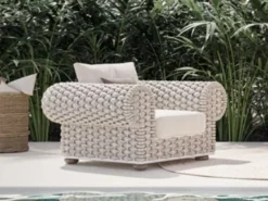 Casa Padrino Luxus Gartensessel Creme / Beige / Weiß / Braun 135 cm