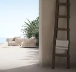 Casa Padrino Luxus Gartensessel Creme / Beige / Weiß / Braun 135 cm