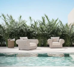 Casa Padrino Luxus Gartensessel Creme / Beige / Weiß / Braun 135 cm