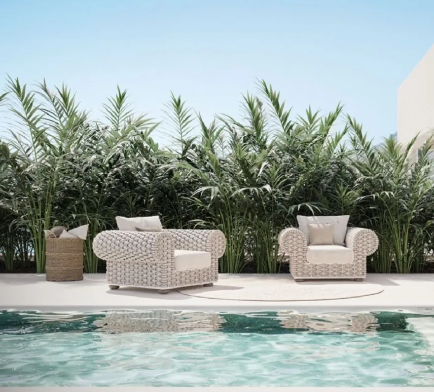 Casa Padrino Luxus Gartensessel Creme / Beige / Weiß / Braun 135 cm