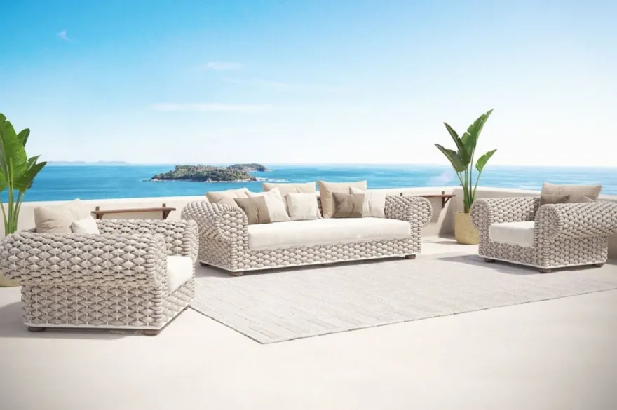 Casa Padrino Luxus Gartensessel Creme / Beige / Weiß / Braun 135 cm