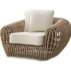 Casa Padrino Luxus Garten Sessel Braun / Sandfarben 120,5 cm - Garten & Hotel Möbel
