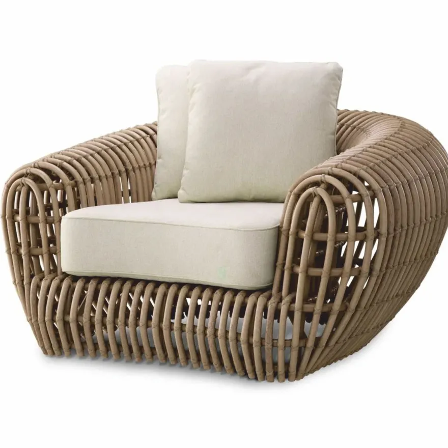 Casa Padrino Luxus Garten Sessel Braun / Sandfarben 120,5 cm - Garten & Hotel Möbel