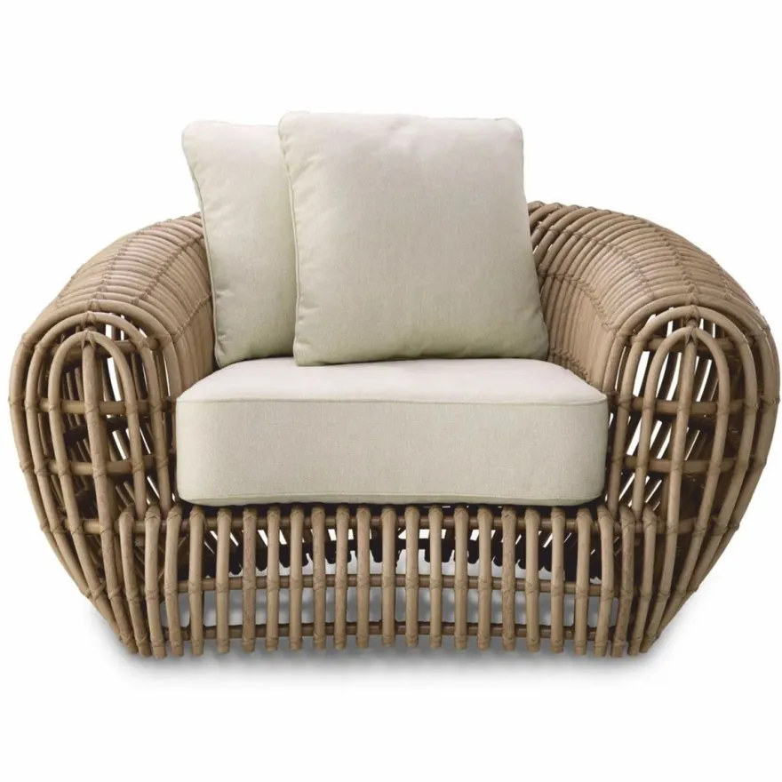 Casa Padrino Luxus Garten Sessel Braun / Sandfarben 120,5 cm - Garten & Hotel Möbel