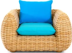 Casa Padrino Luxus Gartensessel Naturfarben / Blau 119 cm