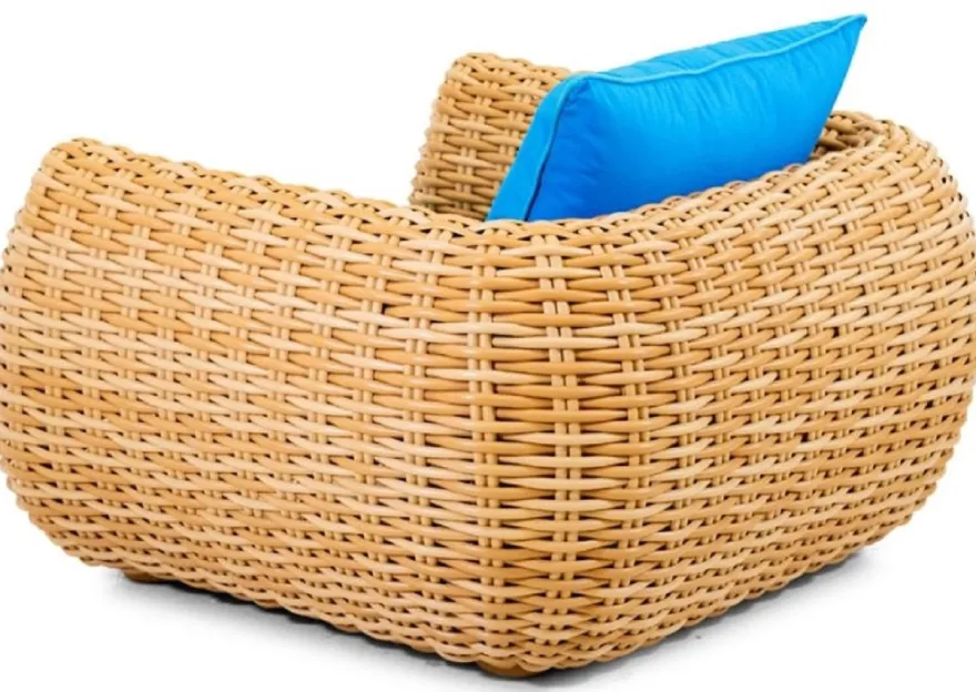 Casa Padrino Luxus Gartensessel Naturfarben / Blau 119 cm