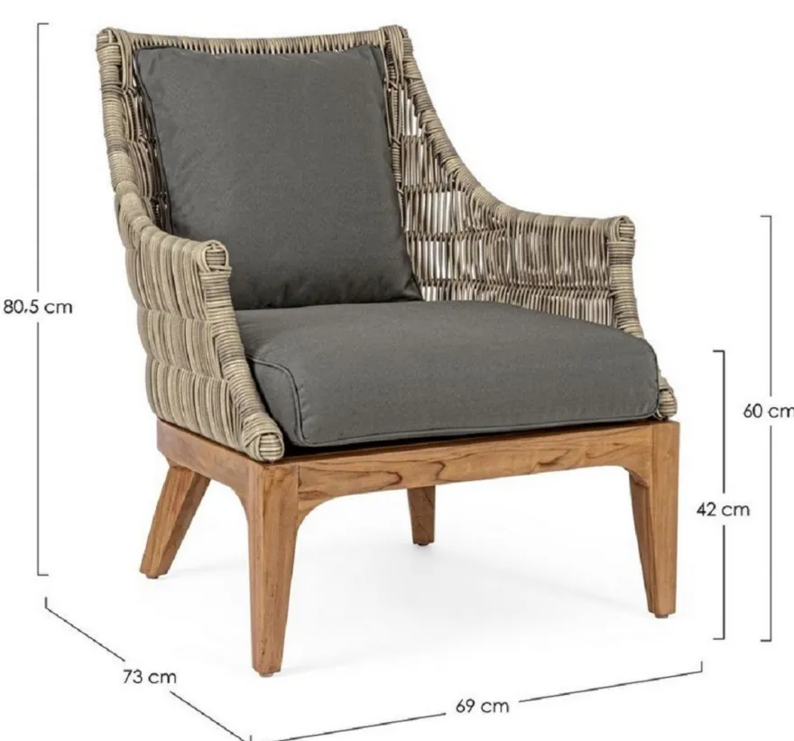 Casa Padrino Luxus Gartensessel mit Kissen Grau / Naturfarben / Braun 69 x 73 x H. 80,5 cm - Wetterbeständiger Garten & Terrassen Sessel - Garten & Terrassen Möbel - Luxus Qualität